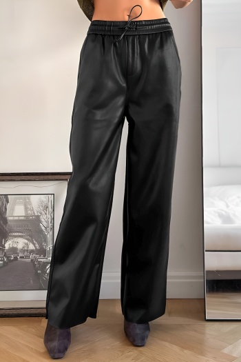 stylish retro non-stretch pu leather high waist all-match straight pants