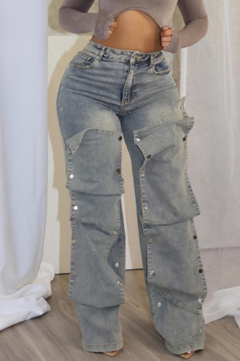 s-3xl stylish slight stretch removable button high waist straight leg jeans