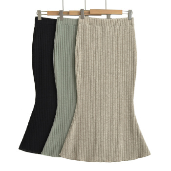 casual slight stretch ribbed knit high-waist midi skirt(size run small)