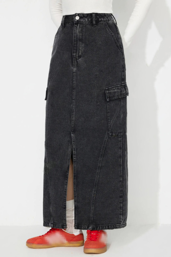 new stylish no-stretch solid color patchwork denim high-waist maxi skirts