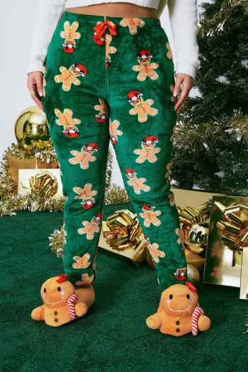 new casual christmas slight stretch gingerbread man batch printing flannel pants