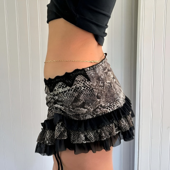 new sexy slight stretch patchwork spots batch printing drawstring mini skirts #4