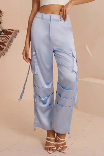 casual non-stretch high-waist solid color pocket cargo pants