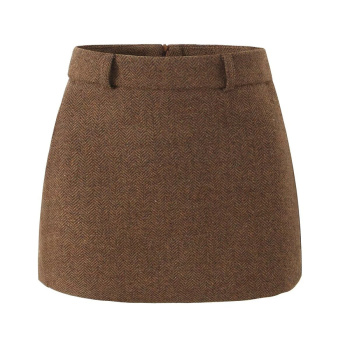 new high-waisted solid color non-stretch tweed a-line skirt size run small