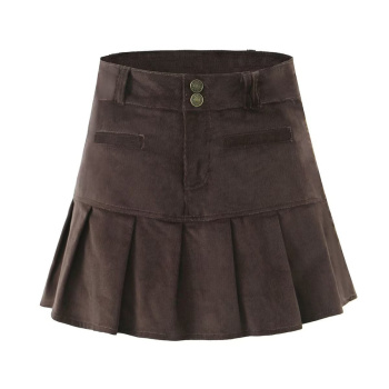 slight stretch corduroy with line high waist a-line pleated skirt size run small