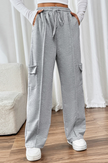new casual slight stretch patchwork solid color pockets straight-leg pants