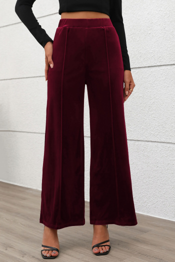 new casual slight stretch patchwork velvet rose red high-waist wide-leg pants