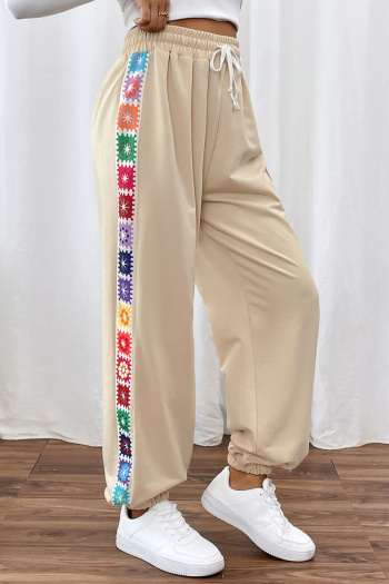 stylish slight stretch patchwork geometric printing loose high-waist pants