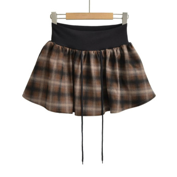 casual non-stretch lattice printing high-waist mini skirt(size run small)