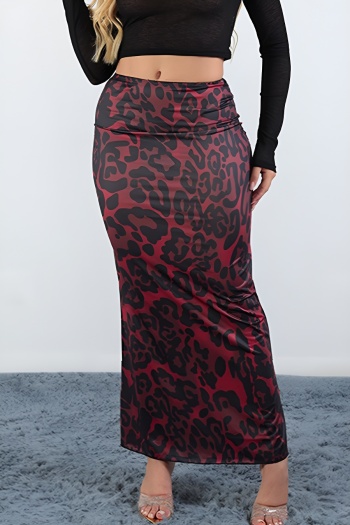 casual slight stretch leopard printing high-waist maxi skirt