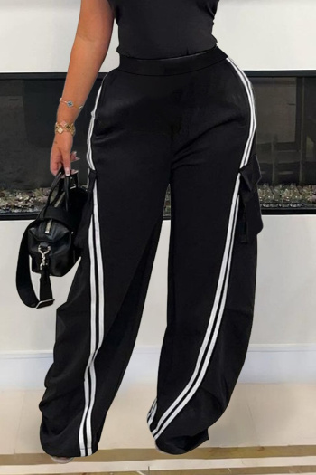casual plus-size patchwork stripe slight stretch straight-leg pants
