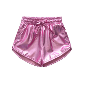 stylish non-stretch 5-colors solid color drawstring holographic loose shorts