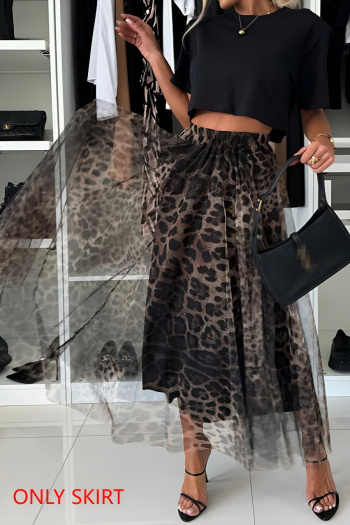 new patchwork chiffon no-stretch leopard batch printing high-waist maxi skirts