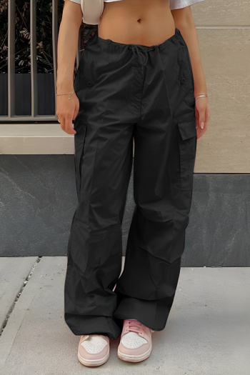 casual slight stretch plain color all-match straight cargo pants