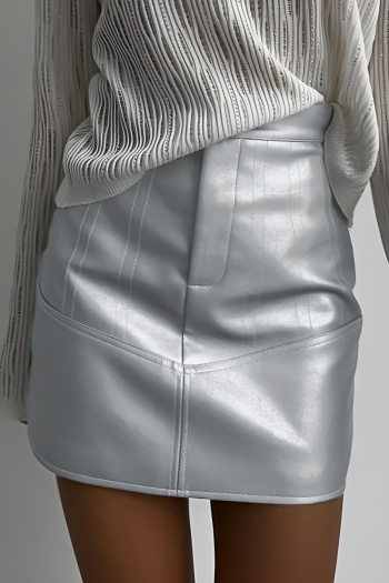new no-stretch metallic patchwork pu solid color high-waist mini skirts