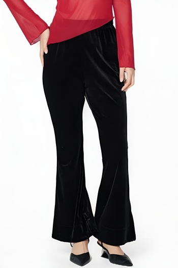 stylish slight stretch velvet pure color high waist all-match flared pants