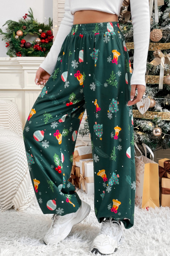 s-xl new christmas batch printing slight stretch loose high-waist pants