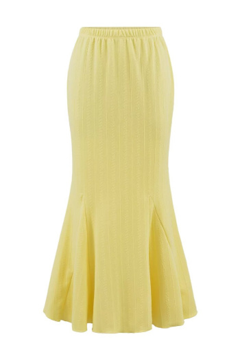 casual stretch jacquard solid color high waist mermaid hem knit maxi skirt