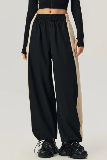 new casual no-stretch contrast patchwork all-match wide-leg pants