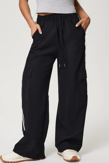new casual no-stretch patchwork contrast stripes high-waist lace-up pants