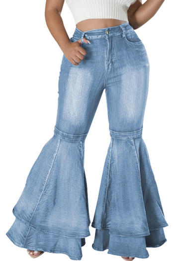casual plus size slight stretch denim 3 colors high-waist flared jeans