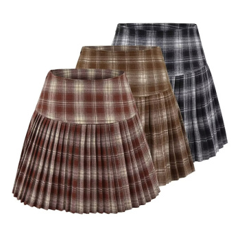 stylish non-stretch plaid print high waist pleated mini skirt size run small