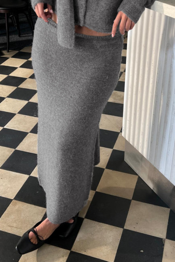 stylish slight stretch knitted pure color midi skirt(only skirt)