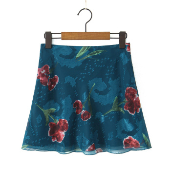 casual non-stretch flower batch printing high-waist mini skirt(size run small)