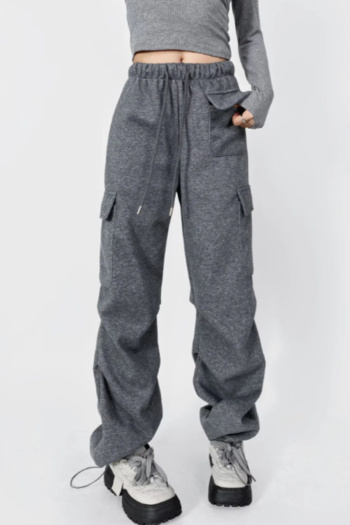 casual non-stretch drawstring high-waist loose cargo pants(size run small)