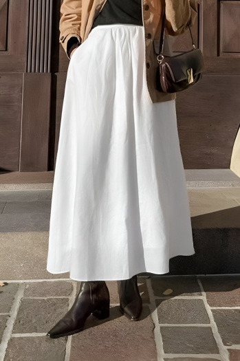 casual non stretch pure color simple skirts