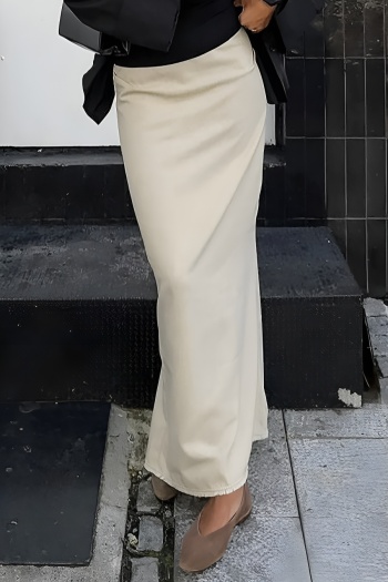 stylish non-stretch pure cotton high waist zip-up split all-match maxi skirt