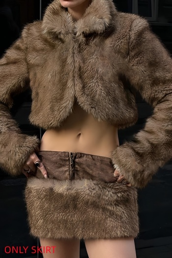 stylish slight stretch pu leather fluffy stitching zip-up mini skirt(only skirt)
