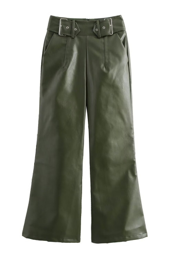 casual non-stretch 3 colors pu solid color high-waist loose pants