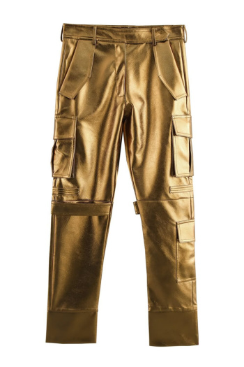 casual non-stretch solid color high-waist pocket pants