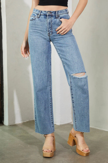 casual plus size non-stretch ripped high waist pocket slim jeans