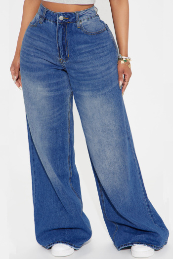 casual non-stretch high waist loose wide leg floor length jeans