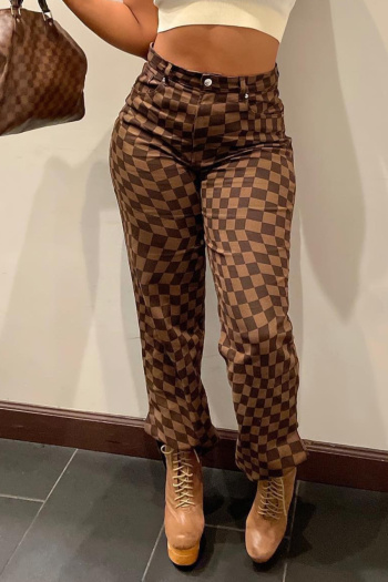 casual plus size slight stretch high-waist lattice printing pants