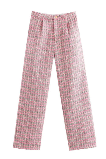 casual non-stretch tweed high-waist loose pants