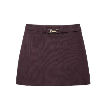 casual slight stretch ribbed knit high-waist solid color mini skirt