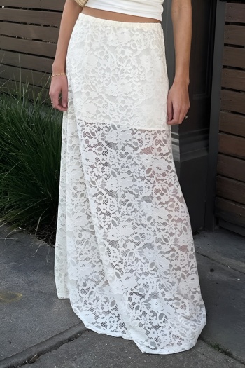 exquisite slight stretch lace high waist with lined all-match maxi skirt