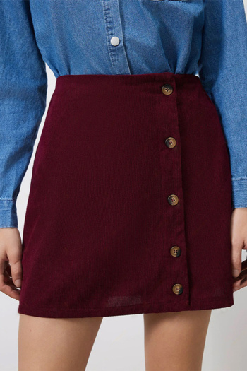 new stylish no-stretch solid color patchwork corduroy buttons mini skirts