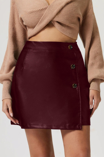new stylish no-stretch patchwork pu solid color all-match mini skirts