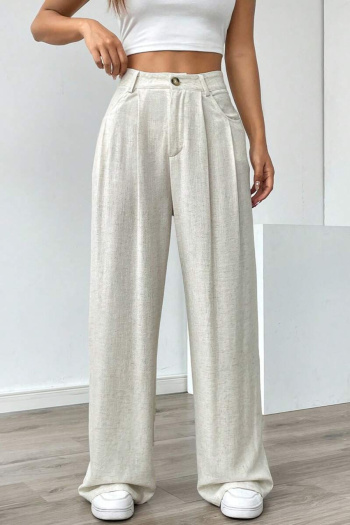 s-2xl stylish non stretch pure color loose high waist linen pants