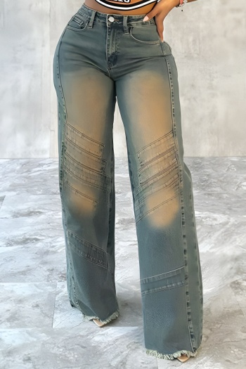 casual retro slight stretch high waist loose all-match straight jeans