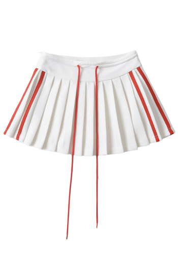 stylish contrast color non-stretch zip-up pleated a-lined skirt size run small