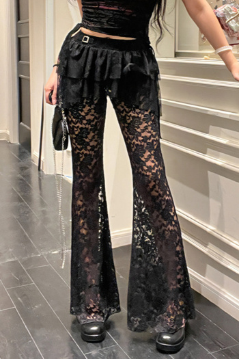 sexy slight stretch see-through lace all-match irregular fake two-piece skort