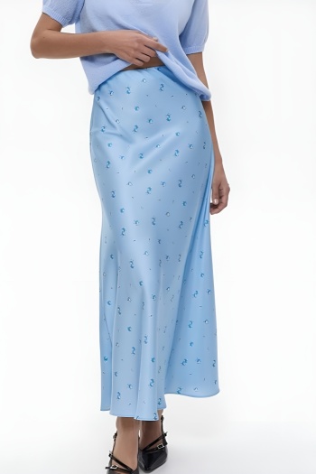 new casual no-stretch patchwork satin batch printing 3-color maxi floral skirts