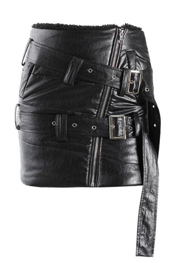new no-stretch patchwork pu plush cotton mini skirts (size run small)