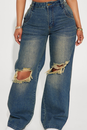 xs-l casual non-stretch high waist all-match ripped straight jeans