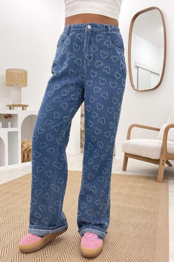 new casual no-stretch patchwork crochet high-waist straight-leg jeans